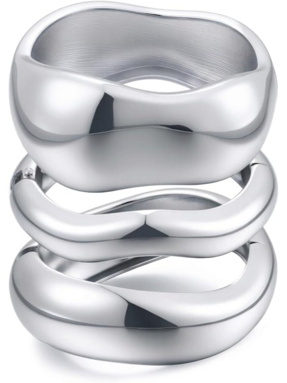 Women's Chunky 14Silver Plated Bangle Bracelets For Stackable Cuff Set Stackable